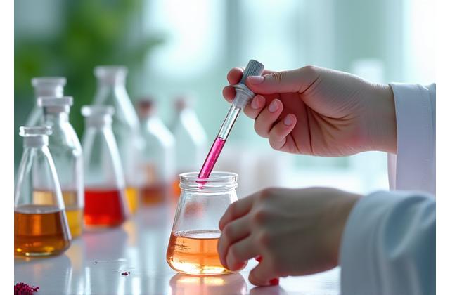 研究室で天然由来成分を調合する様子